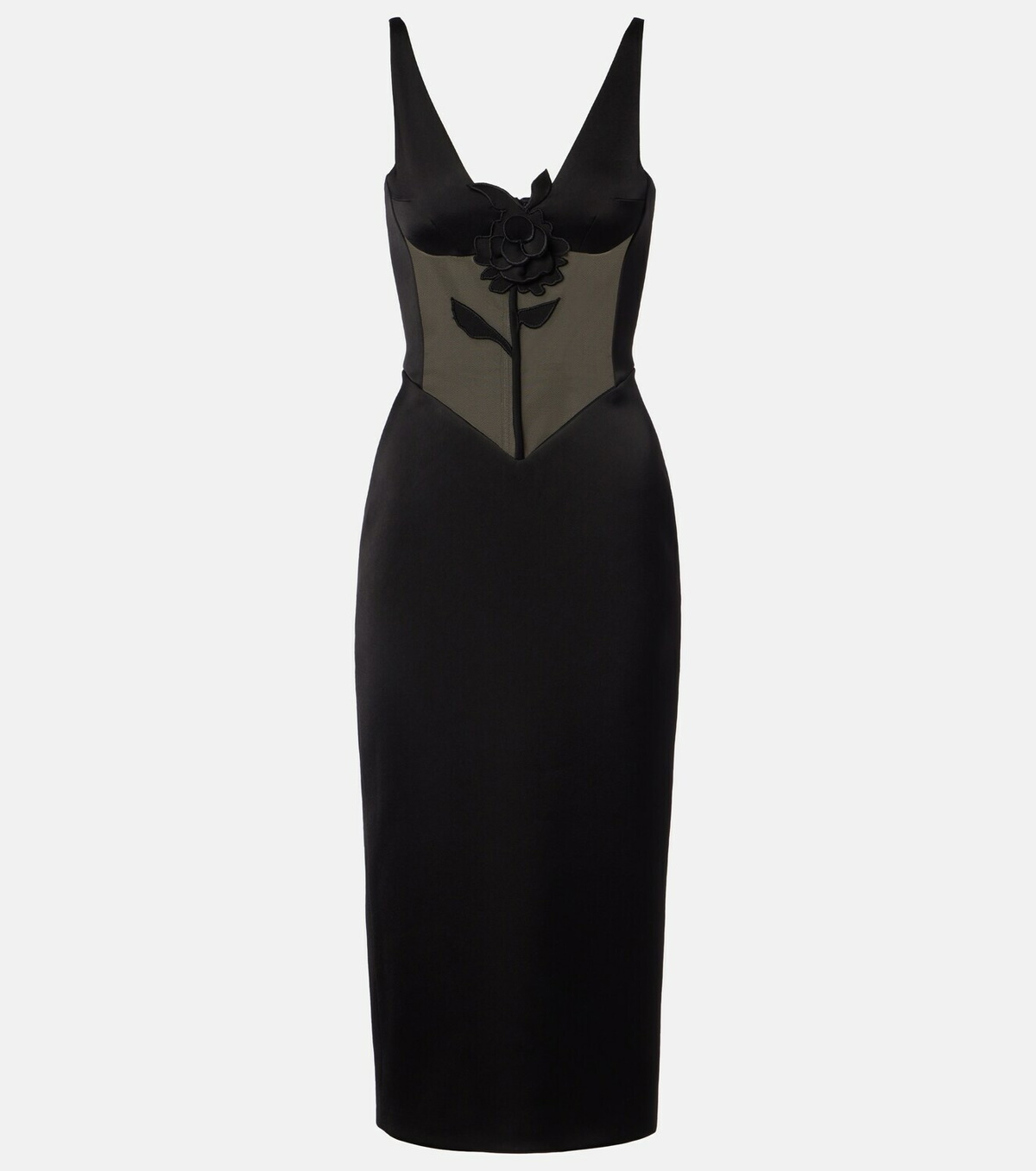 David Koma Floral-appliqué satin and taffeta gown