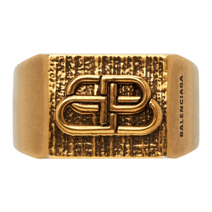 Photo: Balenciaga Gold Textured BB Ring