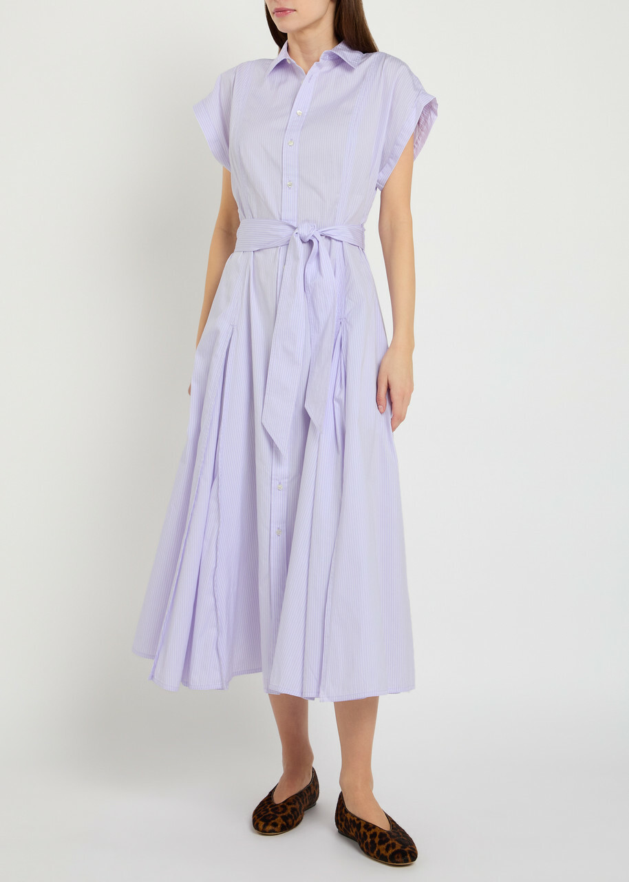 Polo Ralph Lauren Striped Belted Cotton Shirt Dress Purple