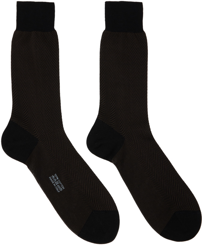 Photo: TOM FORD Black & Brown Herringbone Socks