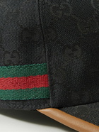 GUCCI - Leather and Webbbing-Trimmed Monogrammed Canvas Baseball Cap - Black