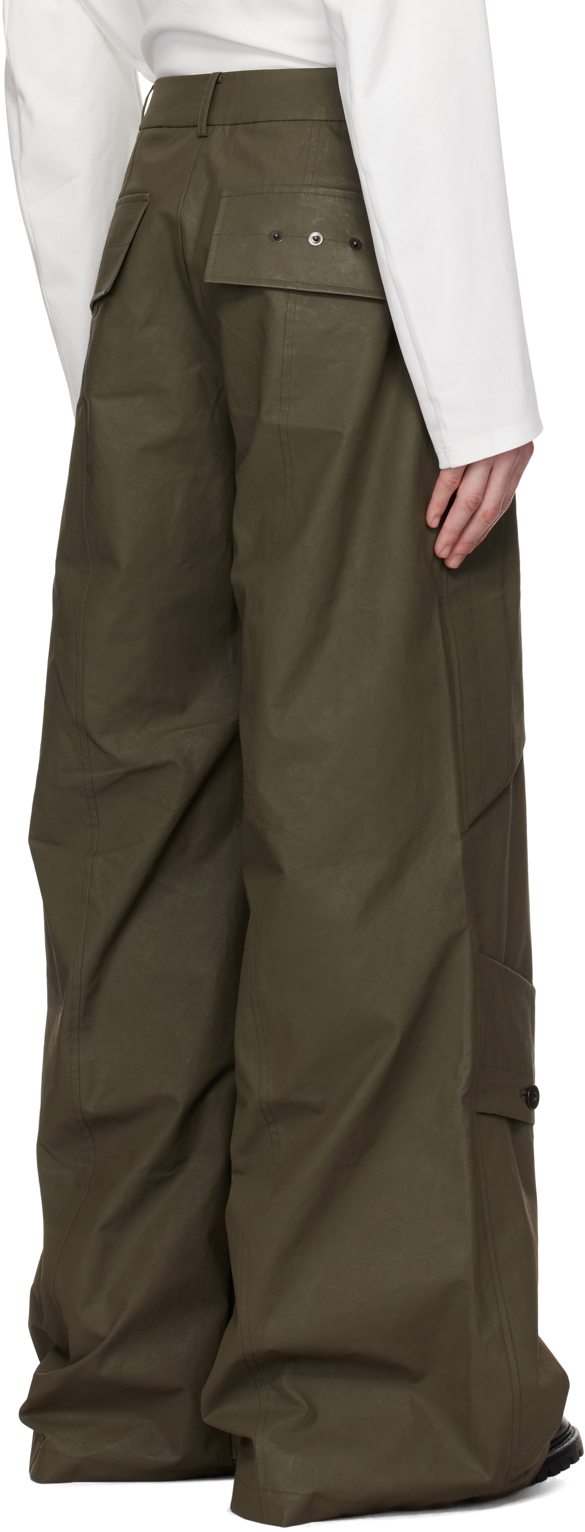 CARNET-ARCHIVE Khaki Coated Wide Mass Trousers