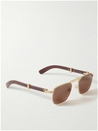 Cartier Eyewear - Première Square-Frame Gold-Tone and Wood Sunglasses
