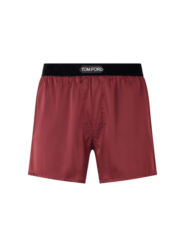 Photo: TOM FORD - Silk-Blend Satin Boxer Shorts - Burgundy