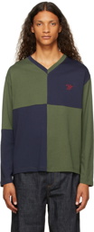 Wales Bonner Green & Navy Milton Checkerboard Long Sleeve T-Shirt