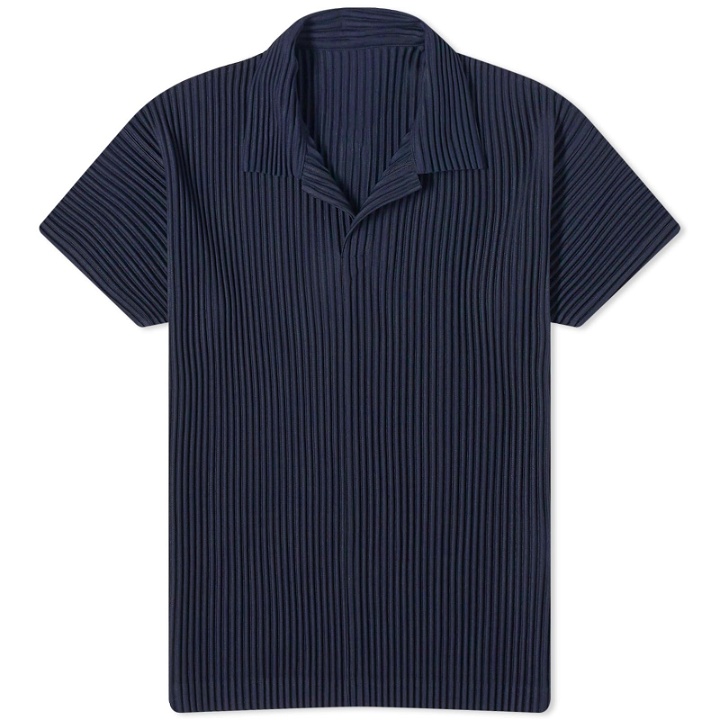 Photo: Homme Plissé Issey Miyake Men's Pleated Polo Shirt in Navy