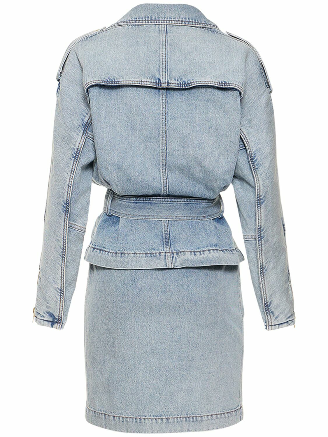 white christmas dresses Alexandre Vauthier // Blue Denim Full Zip Belted Dress – VSP Consignment main image 0