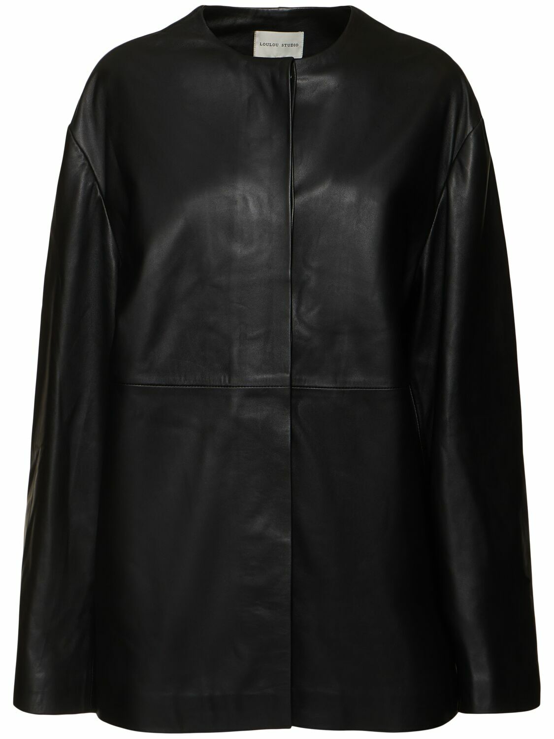 LOULOU STUDIO Atalia Round Neck Leather Coat Loulou Studio