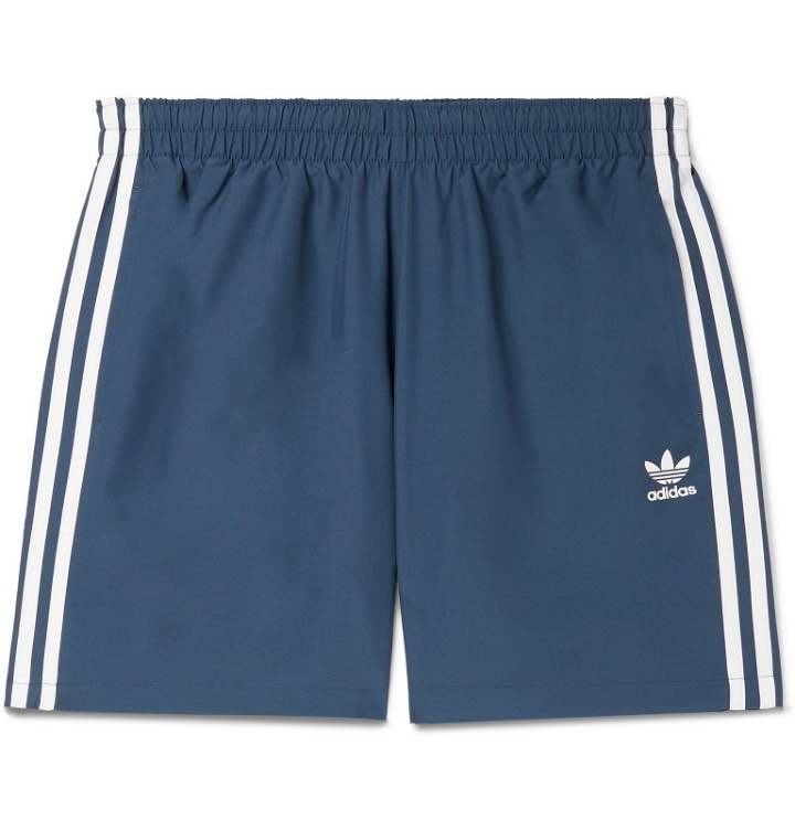 Photo: adidas Originals - Mid-Length Striped Logo-Print Swim Shorts - Blue