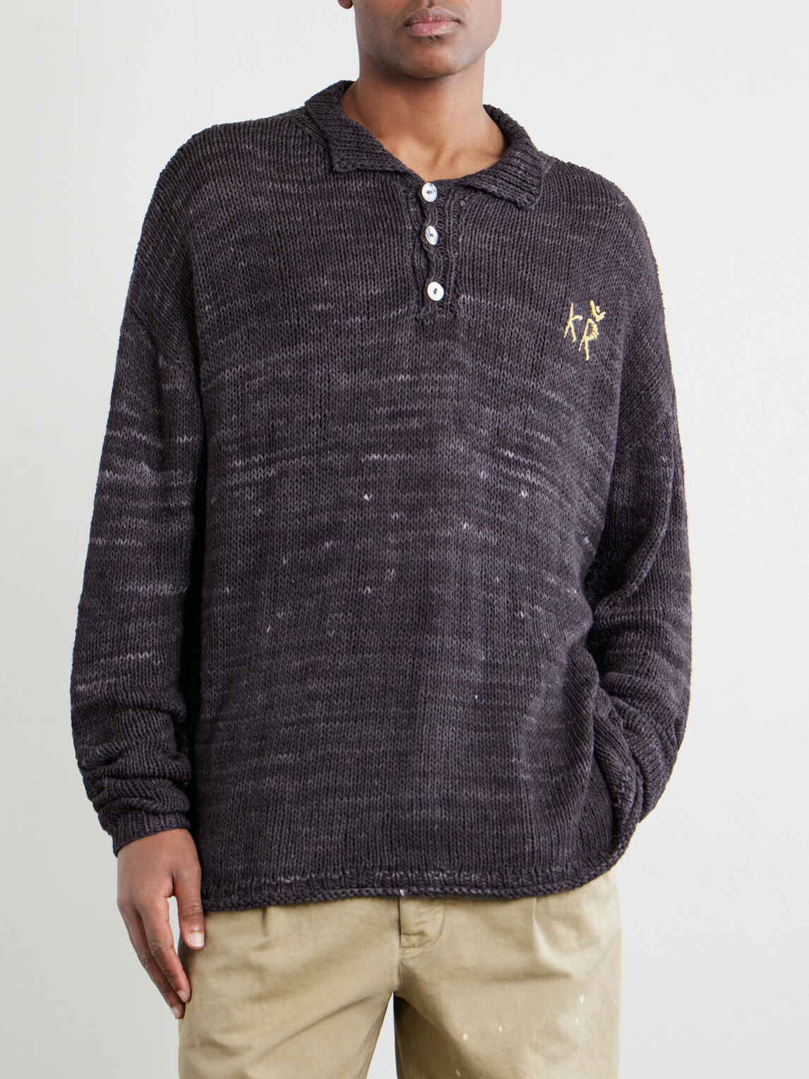 Kartik Research - Eri Logo-Embroidered Knitted Silk Polo Shirt - Brown