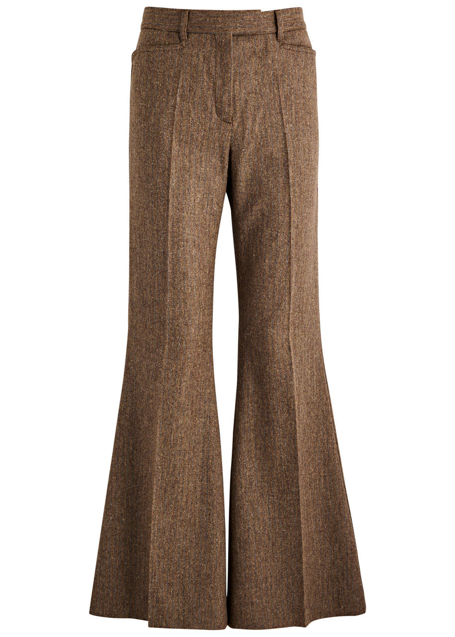 Remain BY Birger Christensen Herringbone Flared-leg Wool Trousers Khaki