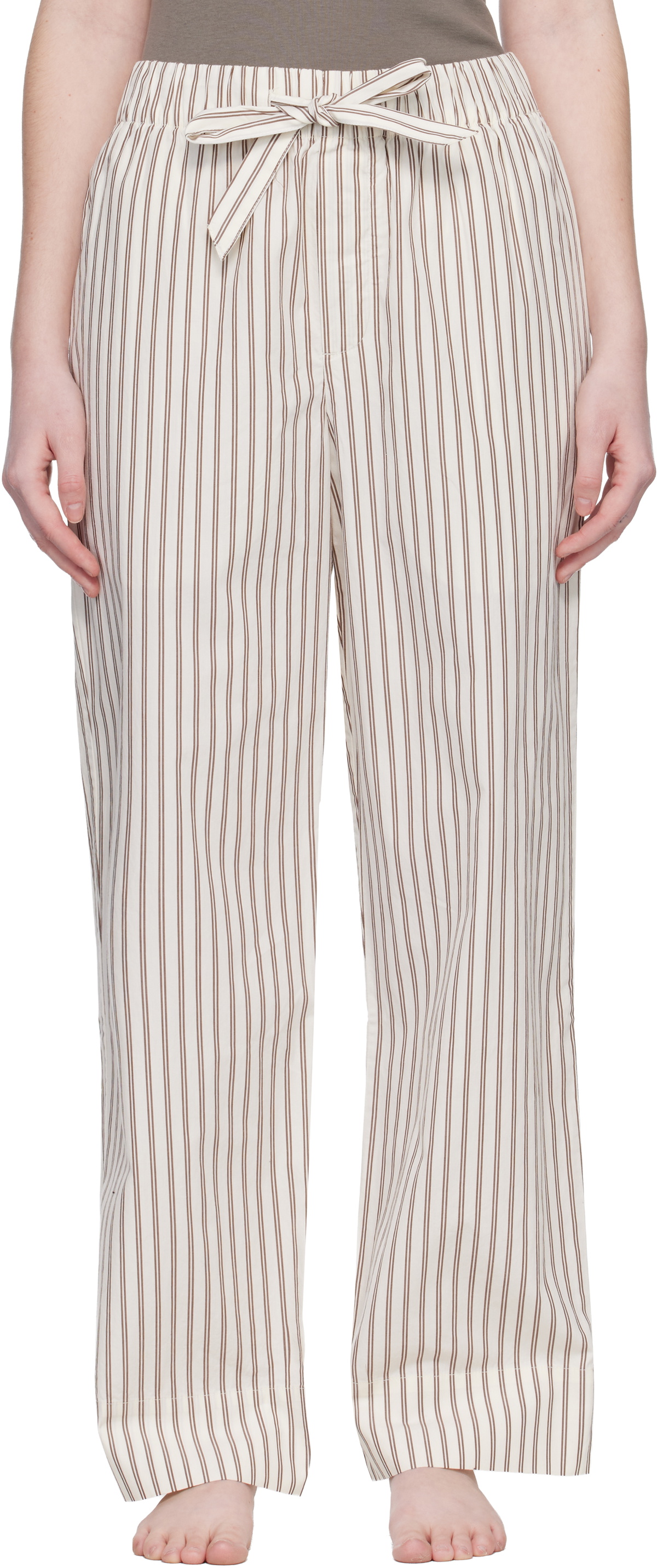 Tekla Off-White & Brown Poplin Pyjama Pants