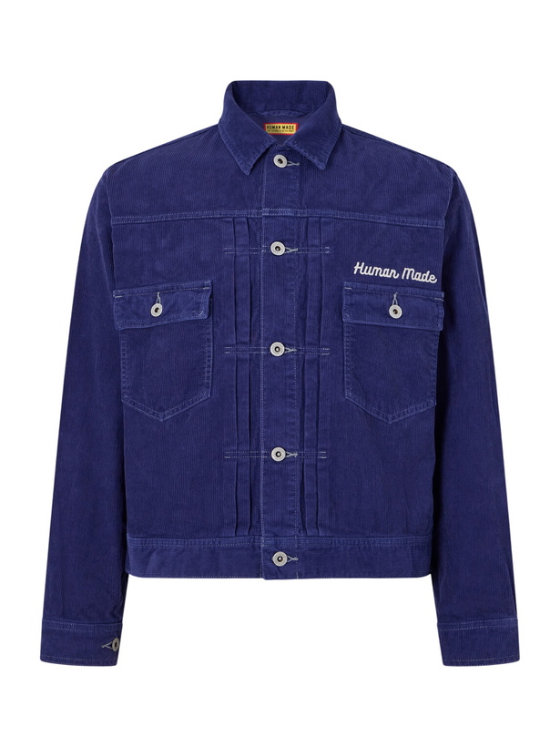 Photo: Human Made - Logo-Embroidered Cotton-Corduroy Jacket - Blue
