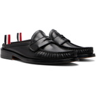 Thom Browne Black Calf Leather Sole Pleated Varsity Slip-on Loafers