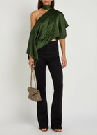 Alice + Olivia Rita Draped Asymmetric Satin top Dark Green