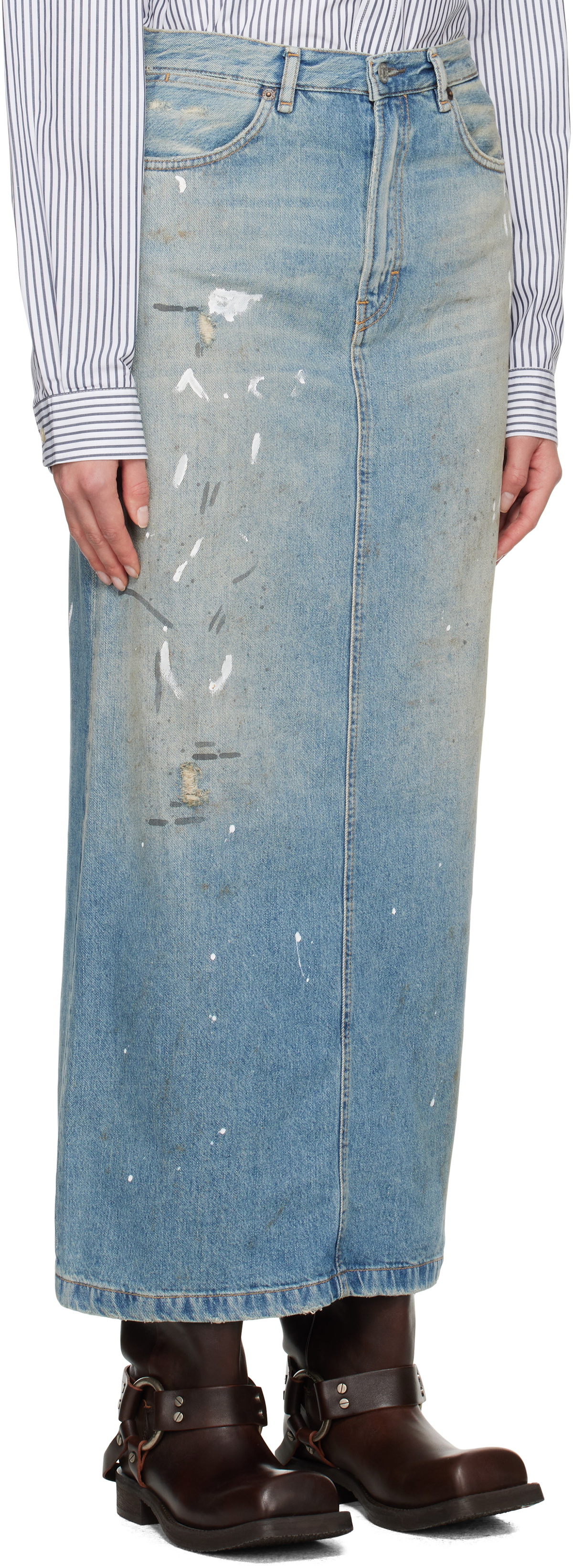 Girls Premium Handcrafted Denim Paint-Splatter Skirt main image 1