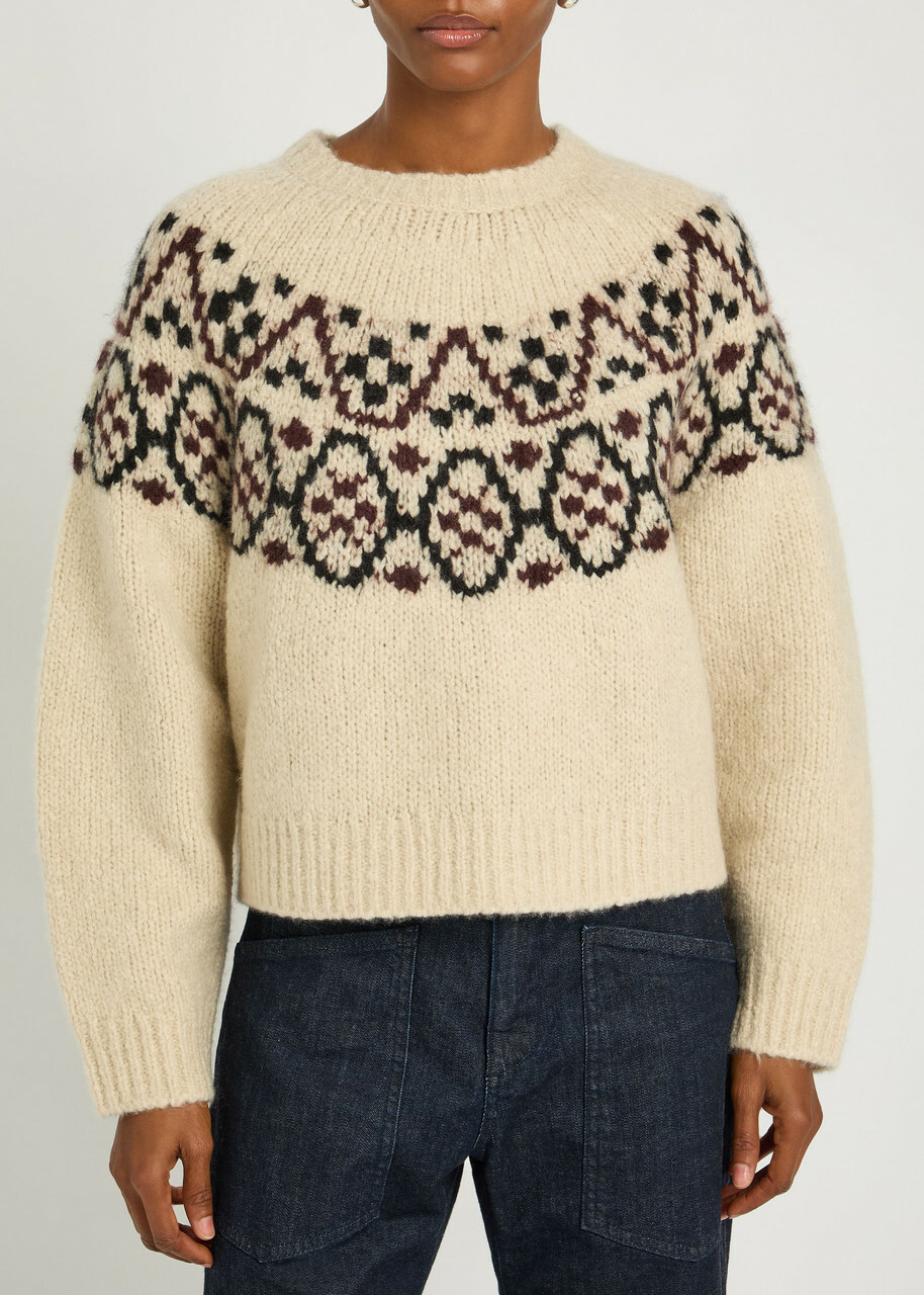 Nili Lotan Chrissy Patterned Cashmere and Silk-blend Jumper Beige