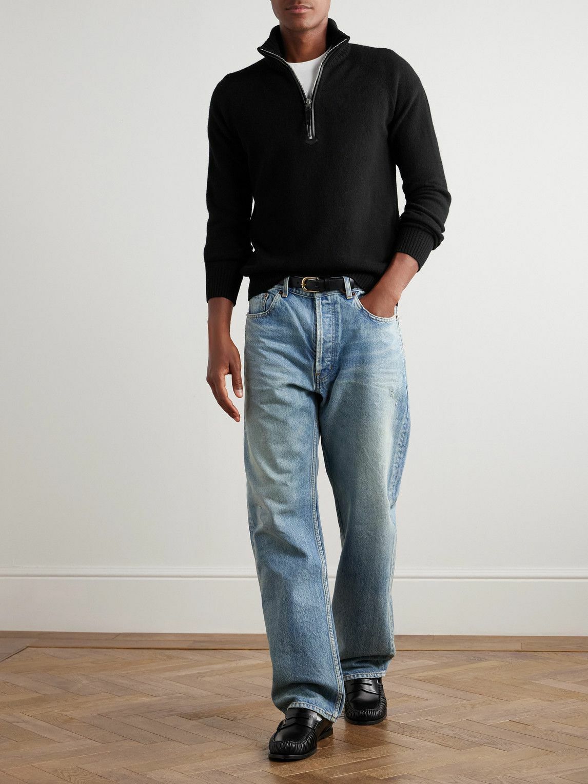 TOM FORD - Wool and Cashmere-Blend Half-Zip Rollneck Sweater