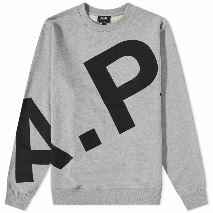 Photo: A.P.C. Men's Cory All Over Logo Crew Sweat in Heathered Light Grey