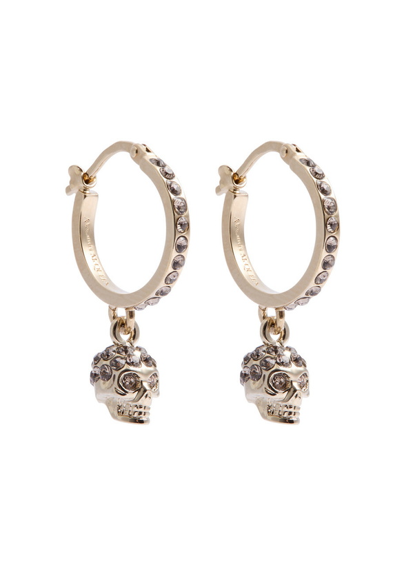 Photo: Alexander Mcqueen Skull Crystal-embellished Hoop Earrings - Gold - One Size
