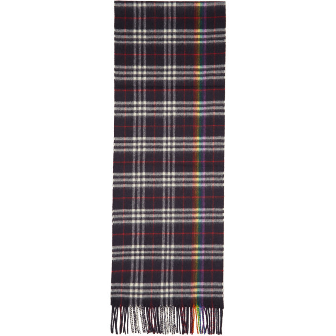 Photo: Burberry Navy Cashmere Rainbow Check Scarf