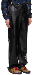 Juntae Kim Black Layered Belt Faux-Leather Trousers