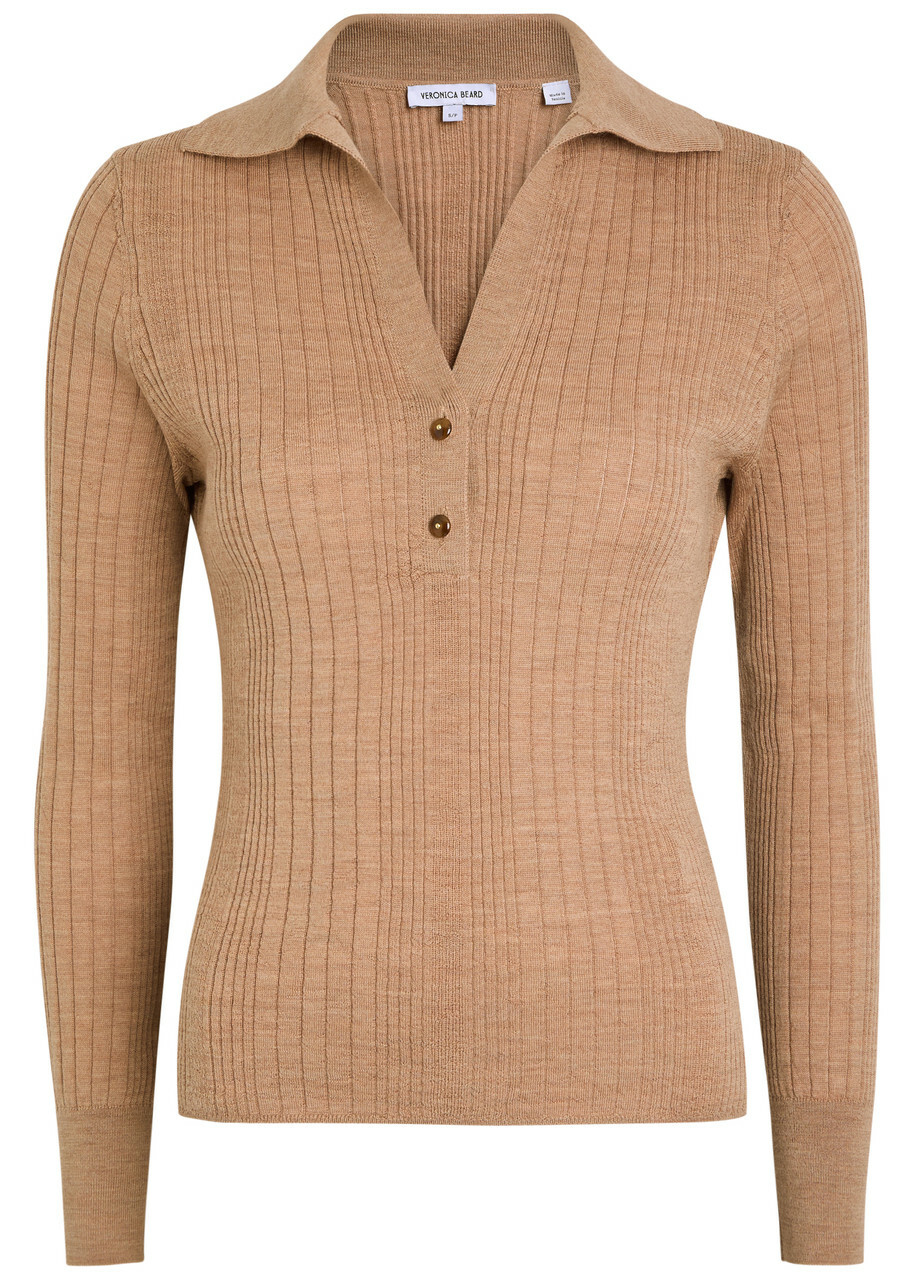 Veronica Beard Rouni Ribbed Merino-wool top Khaki