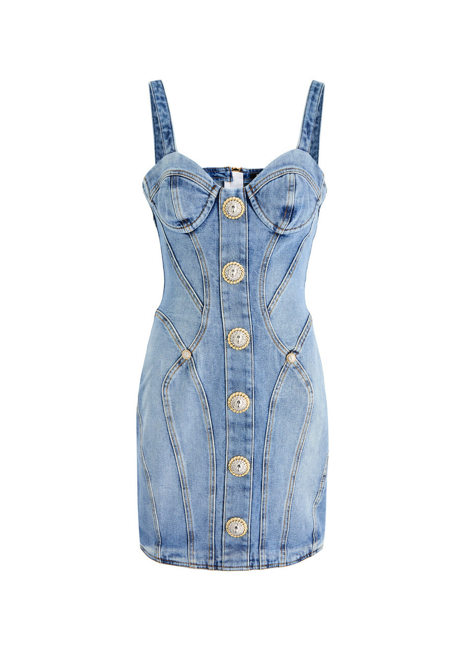 Balmain Panelled Stretch-denim Mini Dress Balmain