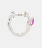 Roxanne First 14kt white gold single hoop earring with diamonds and pink sapphire