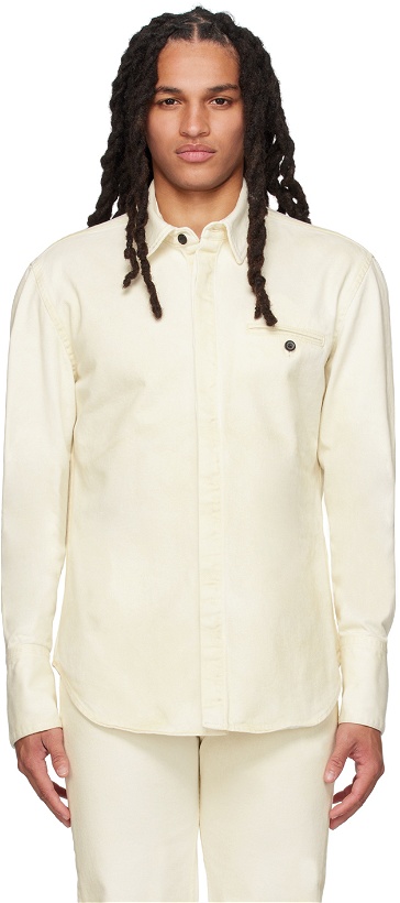 Photo: Ferragamo Off-White Spread Collar Denim Shirt