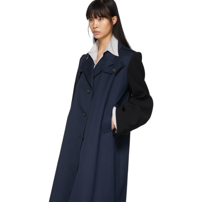 Maison Margiela Navy and Black Cotton Twill Trench Coat Maison Margiela