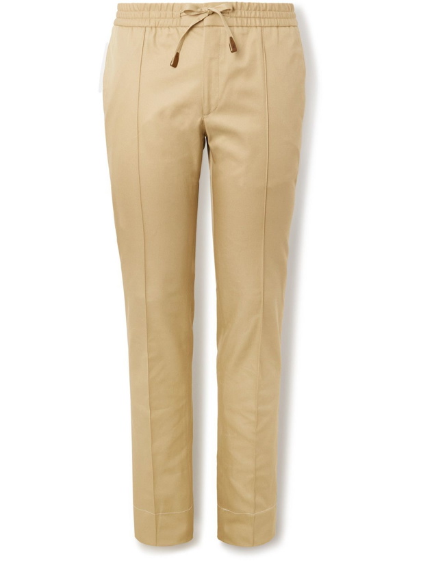Photo: Brioni - Sidney Slim-Fit Tapered Cotton-Gabardine Drawstring Trousers - Unknown