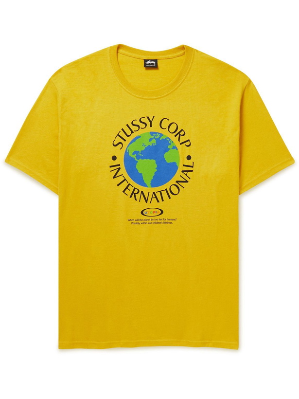 Photo: Stussy - Utopia Logo-Print Cotton-Jersey T-Shirt - Yellow