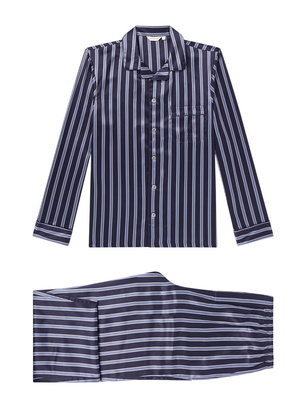 Photo: Derek Rose - Brindisi Striped Silk-Satin Pyjama Set - Blue