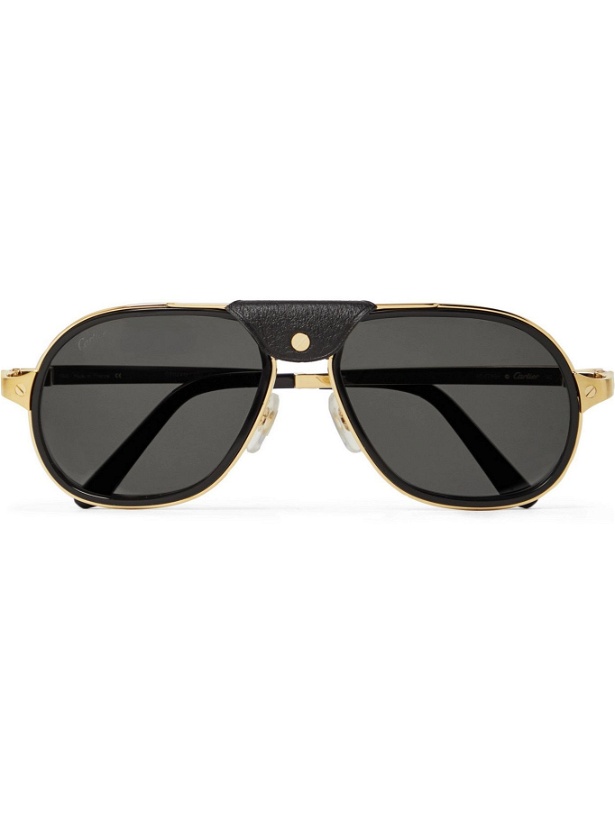 Photo: Cartier Eyewear - Aviator-Style Leather-Trimmed Gold-Tone and Acetate Sunglasses
