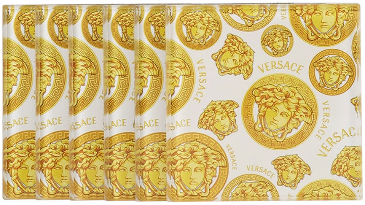 Photo: Versace Six-Pack White & Gold Medusa Amplified Coasters