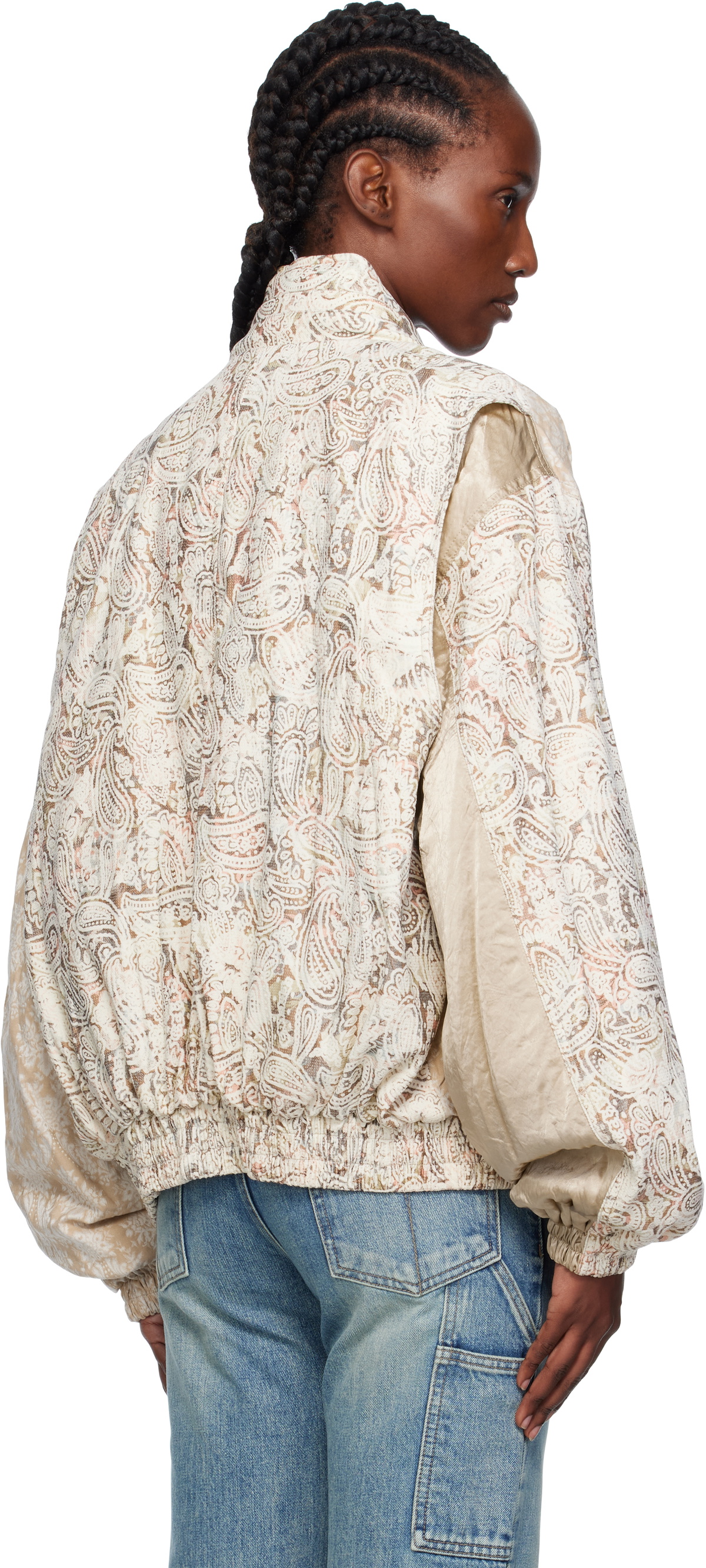 OPEN YY Beige Paisley Cargo Bomber Jacket