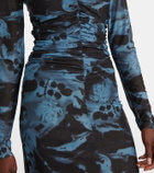 Ganni Printed ruched mesh maxi dress