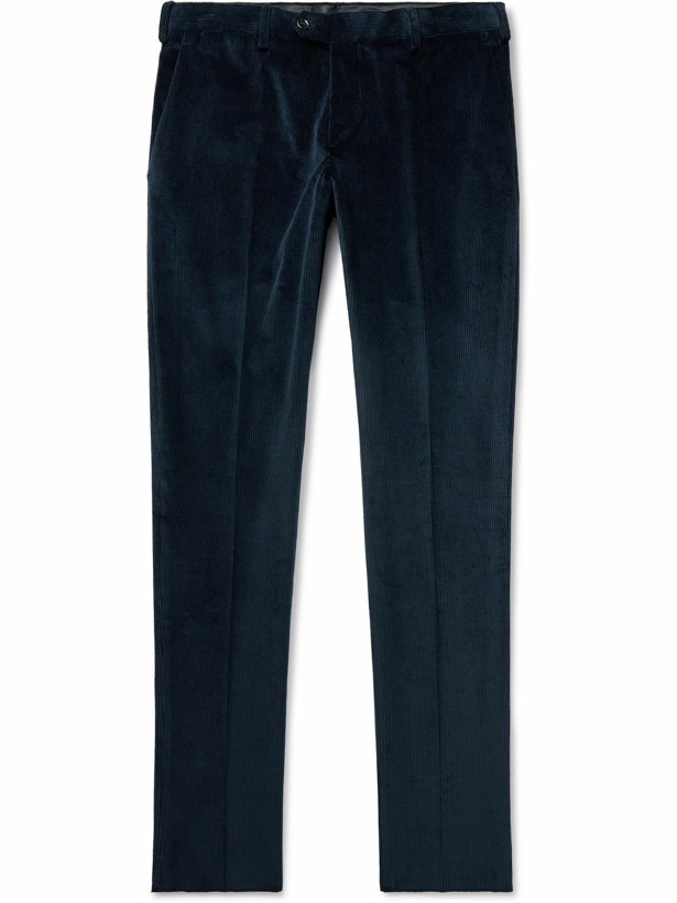 Photo: Lardini - Slim-Fit Stretch-Cotton Corduroy Suit Trousers - Blue
