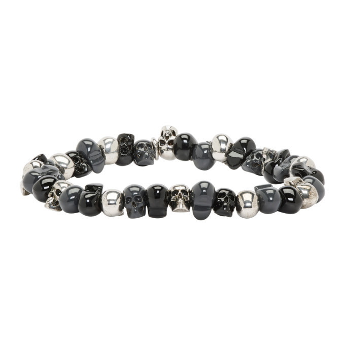 Photo: Alexander McQueen Grey and Black Beaded Skull Bracelet