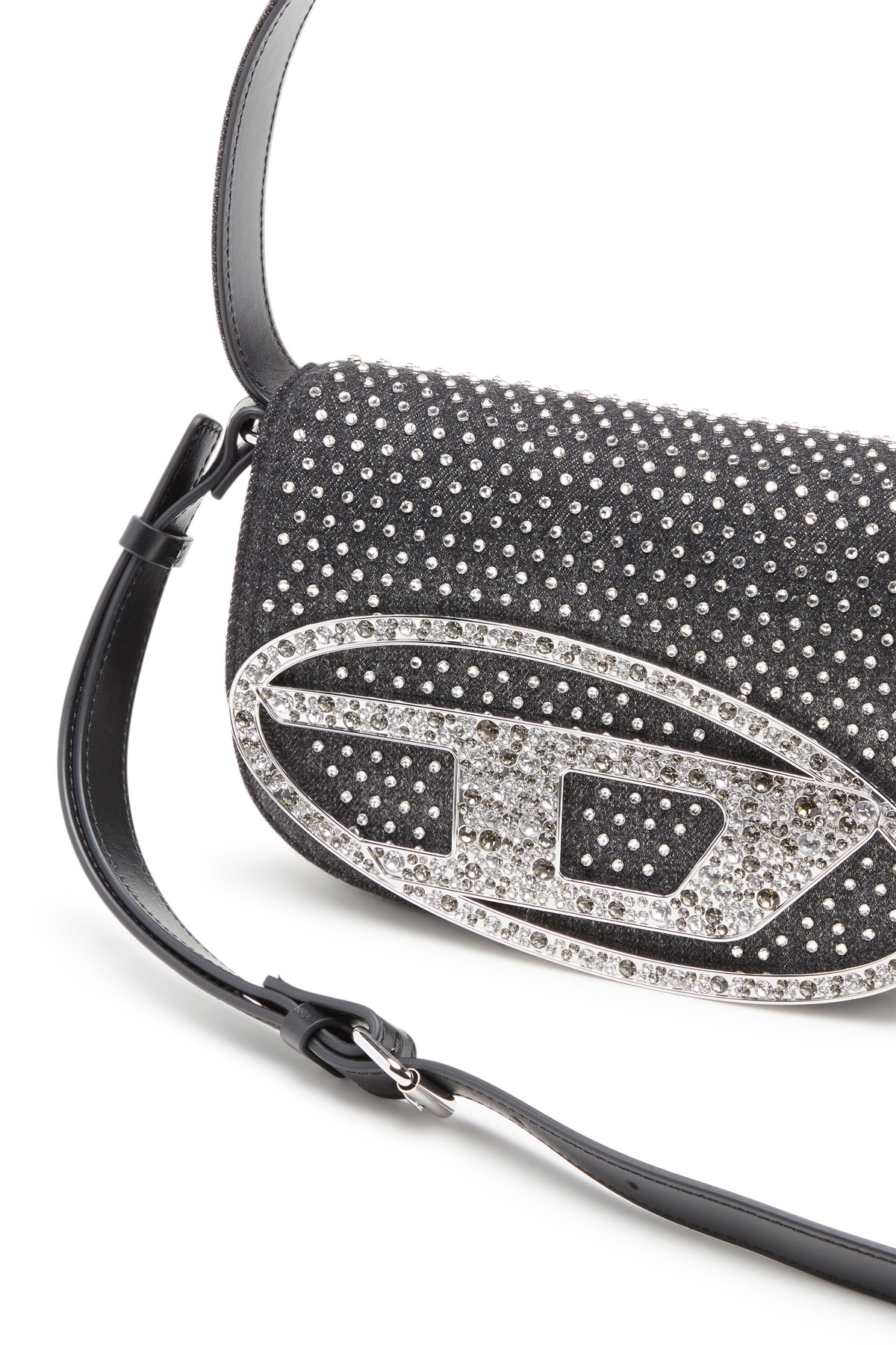 Diesel 1DR-Iconic shoulder bag in denim and crystals