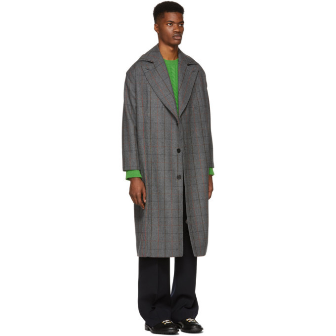 Studio Nicholson Grey Check Wool Overcoat Studio Nicholson