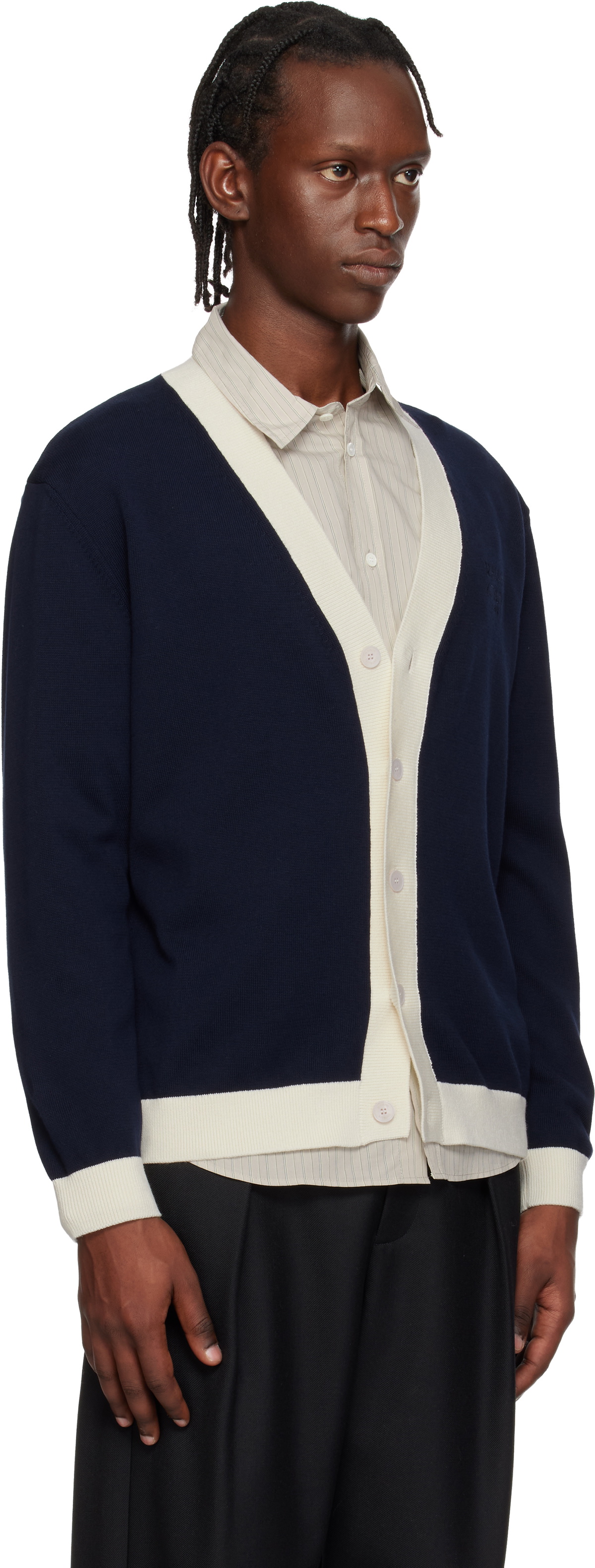 Maison Kitsuné Navy Contrasted Cotton Comfort Cardigan Maison Kitsune