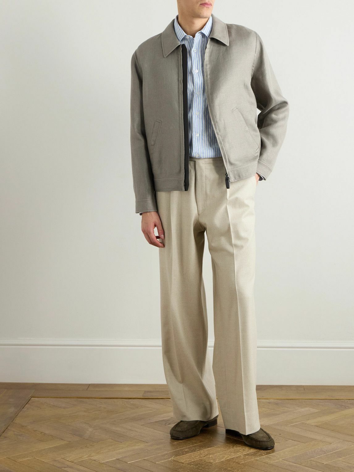 Brioni - Linen-Blend Bomber Jacket - Gray