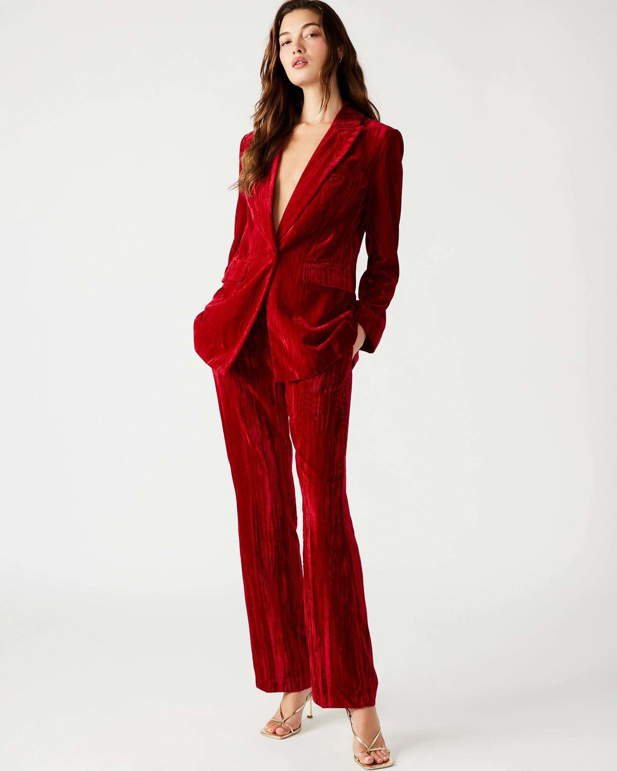 Steve Madden Mercer Crushed Velvet Pants in Red