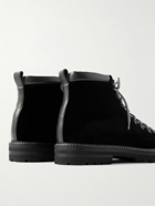Manolo Blahnik - Calaurio Leather-Trimmed Velvet Lace-Up Boots - Black