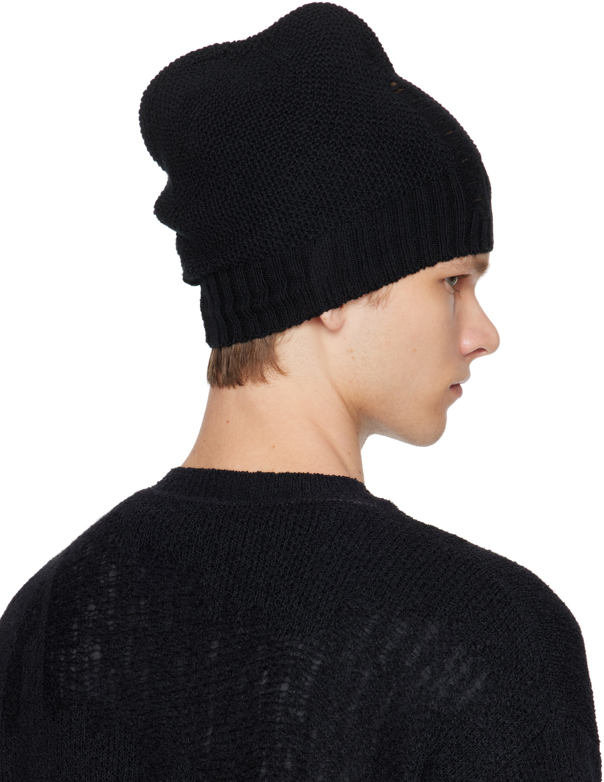 Ann Demeulemeester Black Edon Destroyed Seed Stitch Beanie