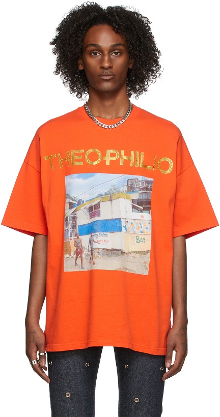 Photo: Theophilio SSENSE Exclusive Orange Black Fashion Fair Edition Crystal Theophilio Family T-Shirt