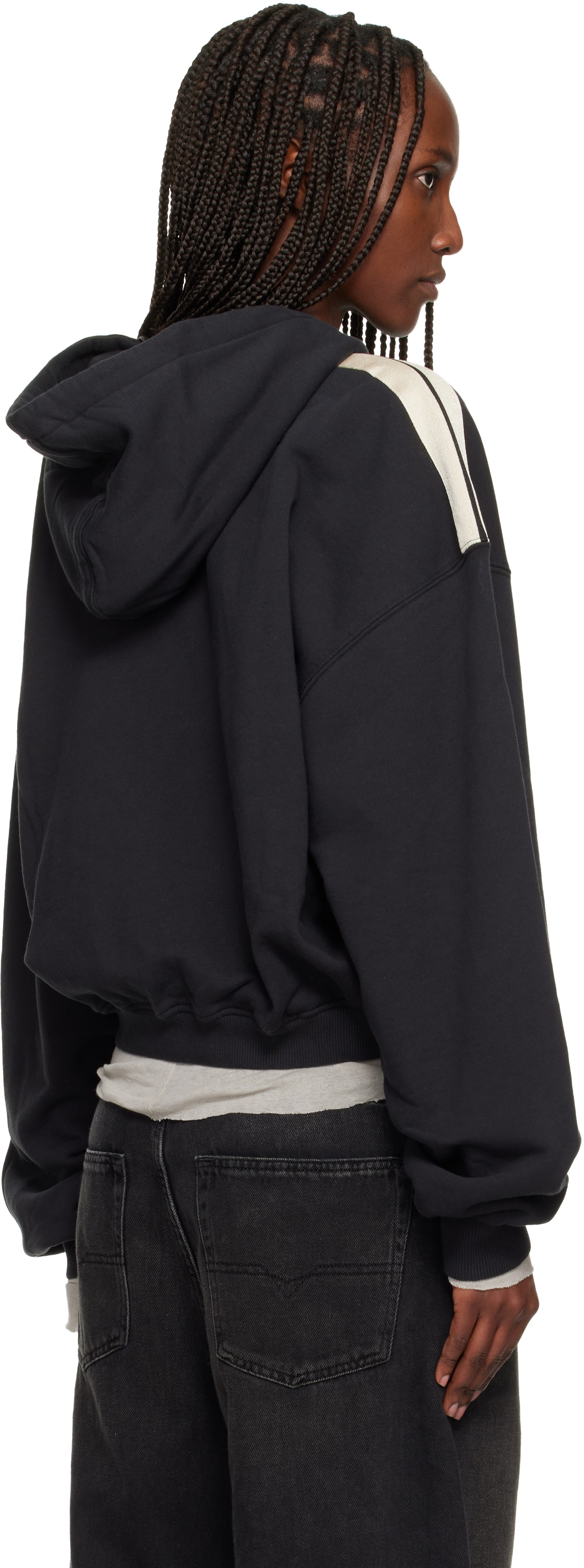 Palm Angels Black Curved Logo Track Crop Hoodie