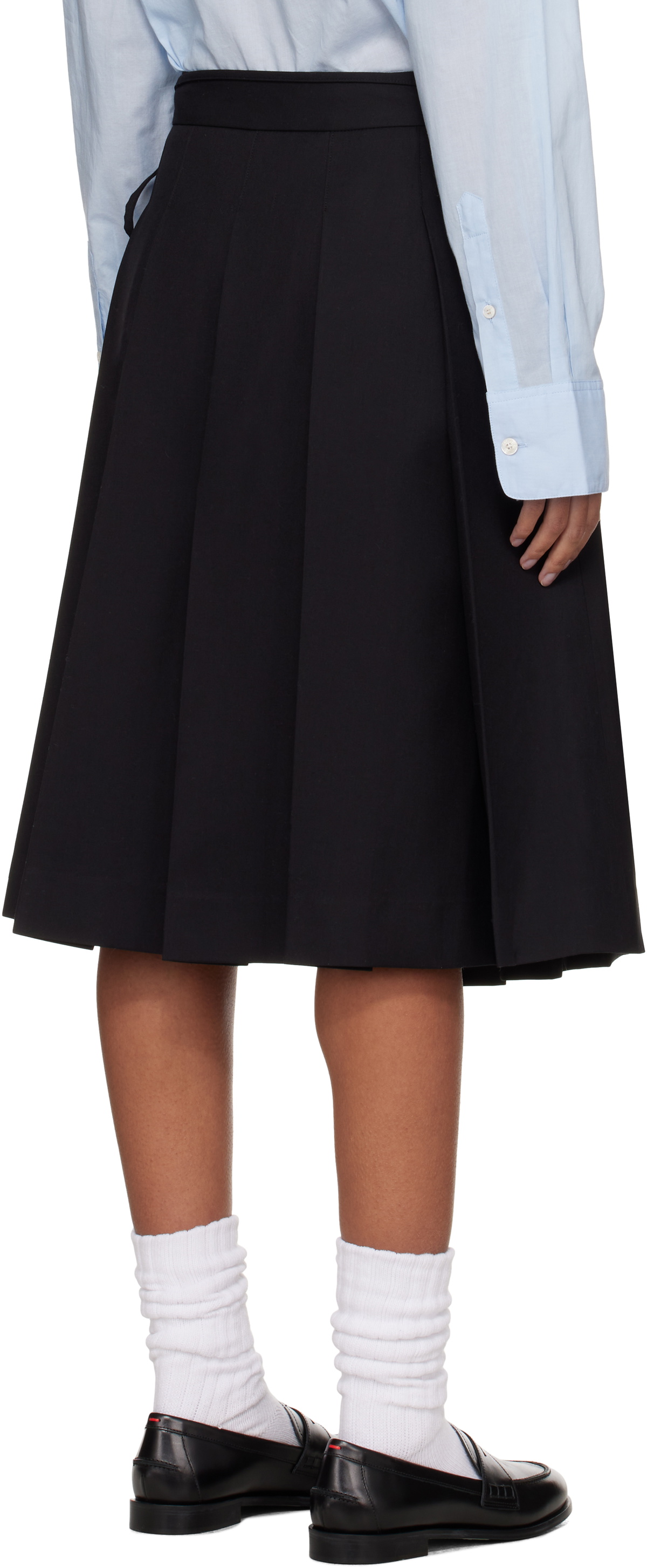 Dunst Black Ribboned Wide Pleats Midi Skirt